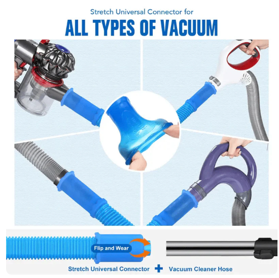 Dryer Vent Lint Remover Kit Vacuum Attachment with Universal Stretch Connector — Fits Any Vacuum, Cleans Vents Fast